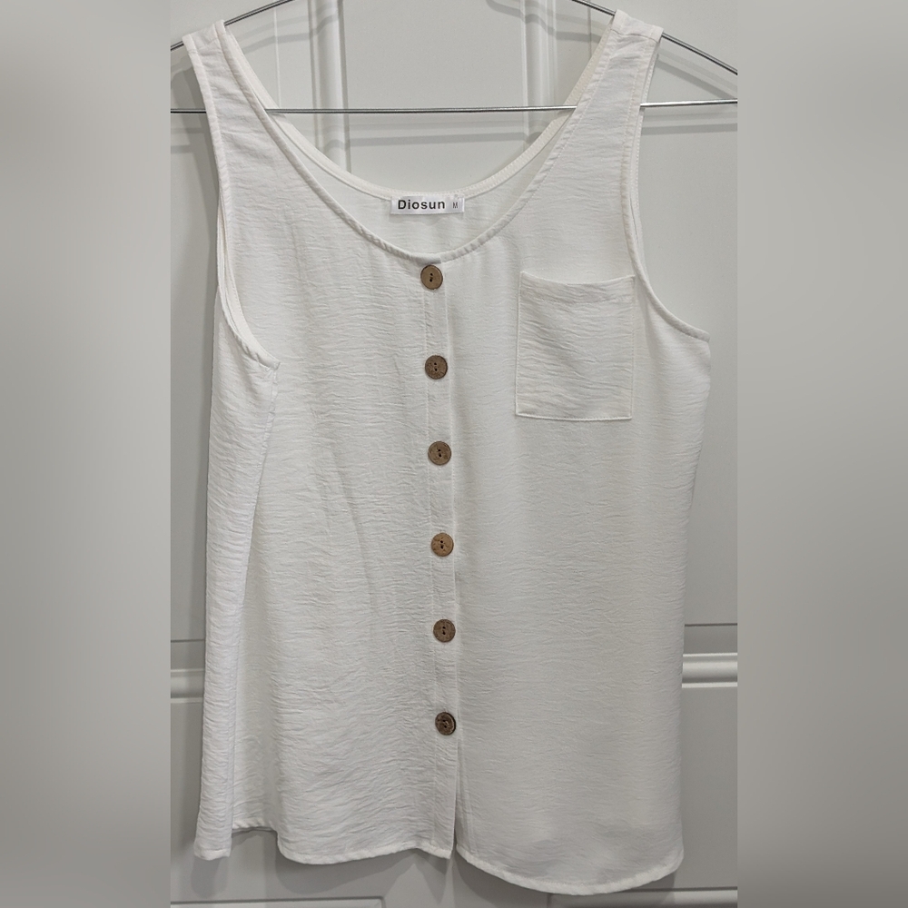 Diosun Women's White Button-Front Tank Top